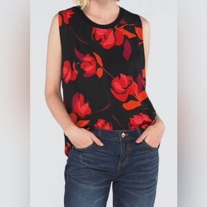 Cabi Sz Small Complete Sleeveless Top - Black Red Floral Pattern